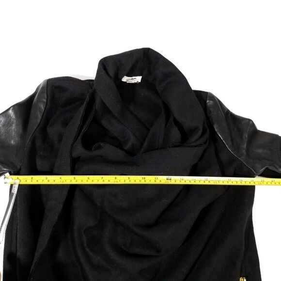 HELMUT LANG‎ 100% Sheepskin Leather Wool Draped Biker Jacket Luxury Small Black - Picture 3 of 12